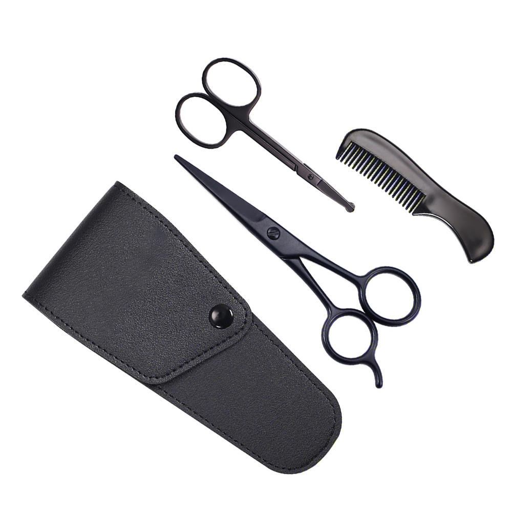 Shaving Brush Set - 1Set Beard Comb Kit with Scissors